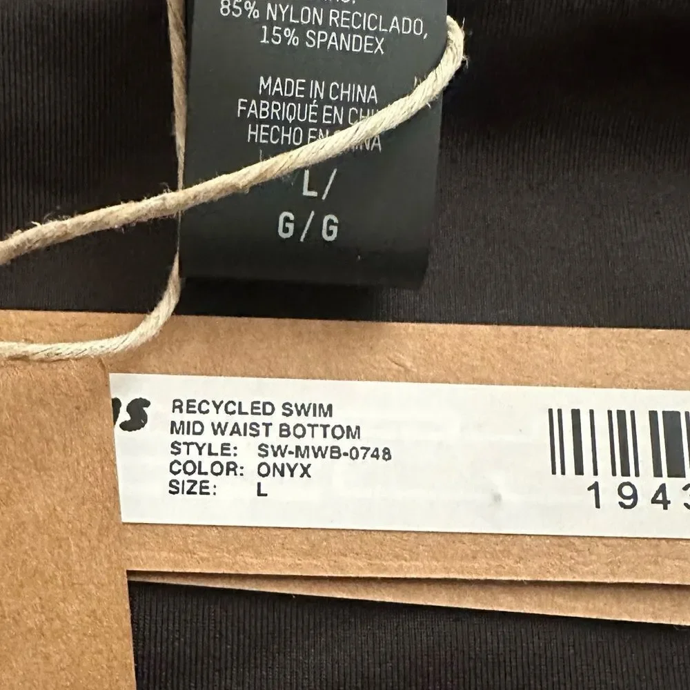 NWT SKIMS Recycled Signature Swim Mid Waist Bikini Bottom In Onyx Black